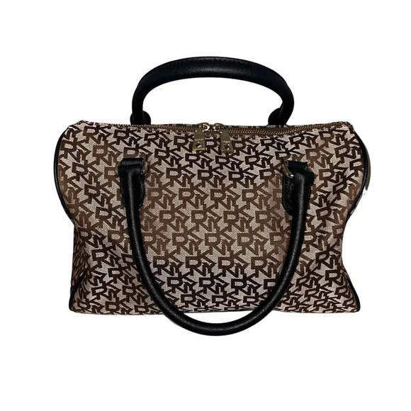 DKNY logo, zip fabric satchel logo charm interior sidewall pockets zip pouch - Picture 2 of 14